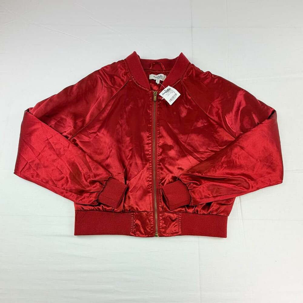 Charlotte Russe Women’s Bomber Jacket Red Satin Full Zip Size M 80s Vibe Vintage